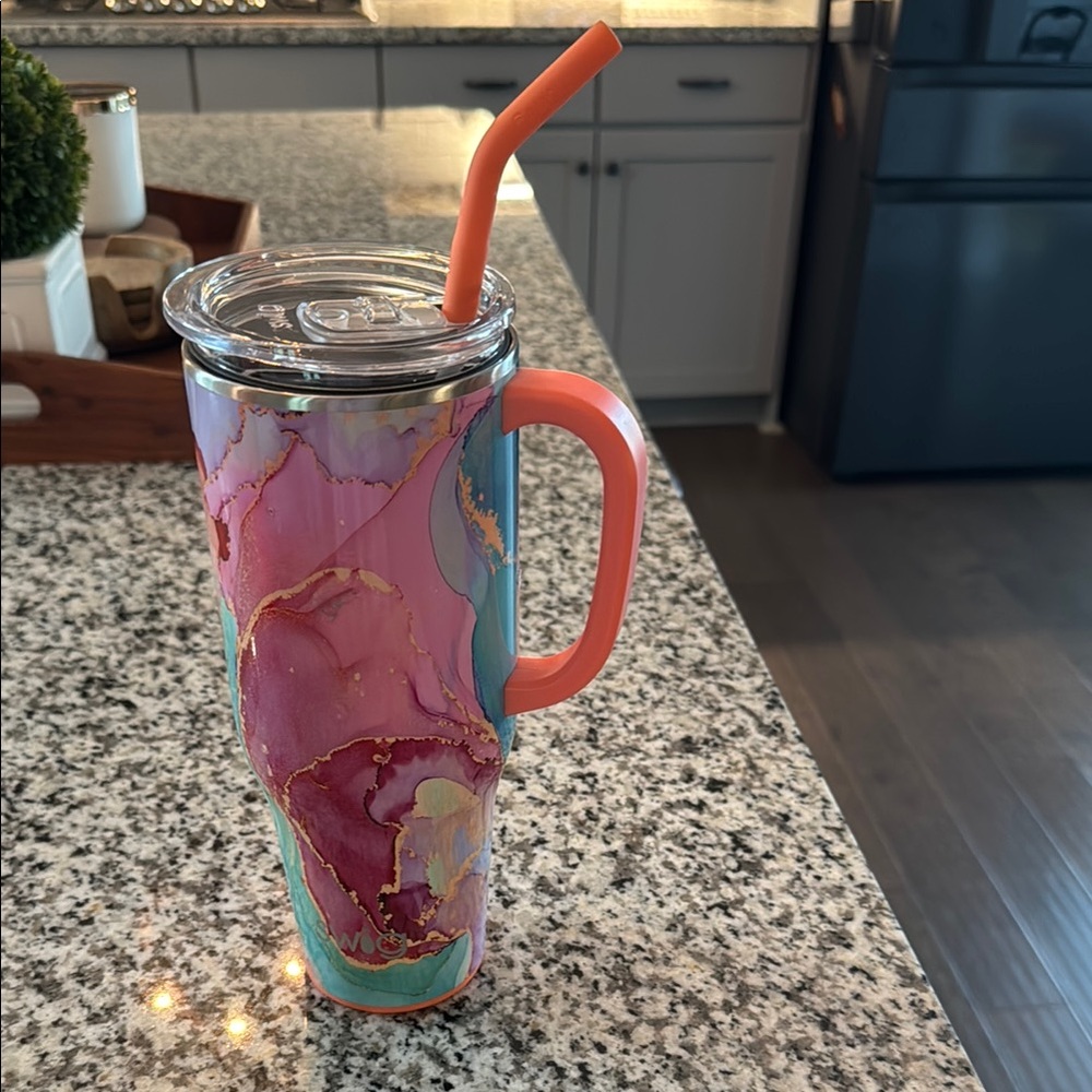 Pink and Blue Water Bottle with Handle